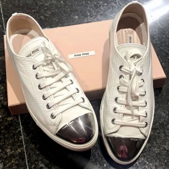 Miu Miu Shoes - MIU MIU Patent leather white sneakers